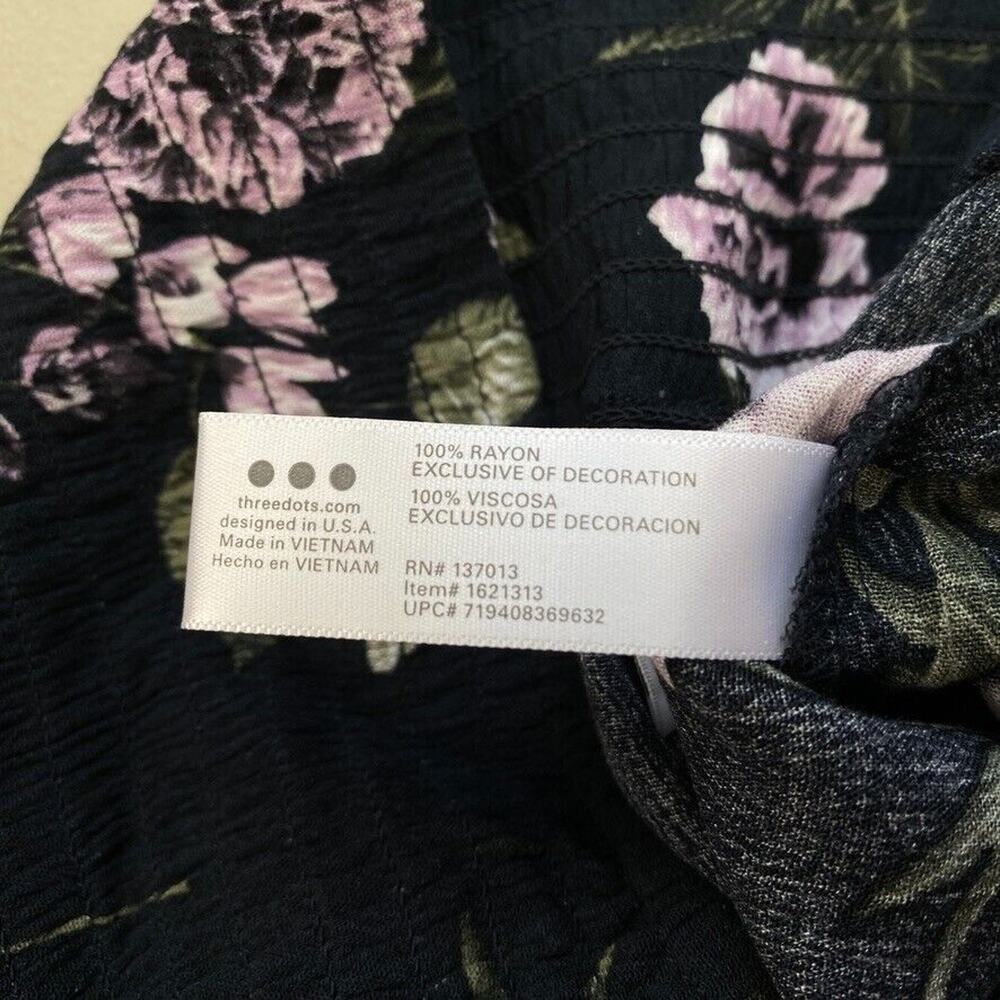 Three Dots Wide Leg Pants Womens XL Blue Dark Floral Baggy Gauzy Cottagecore - Picture 11 of 13